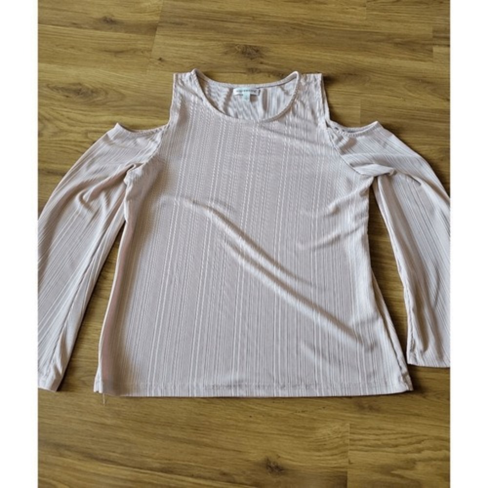 Roommates Womens Cold Shoulder Ribbed Long Sleeve Top Blush Pink Large